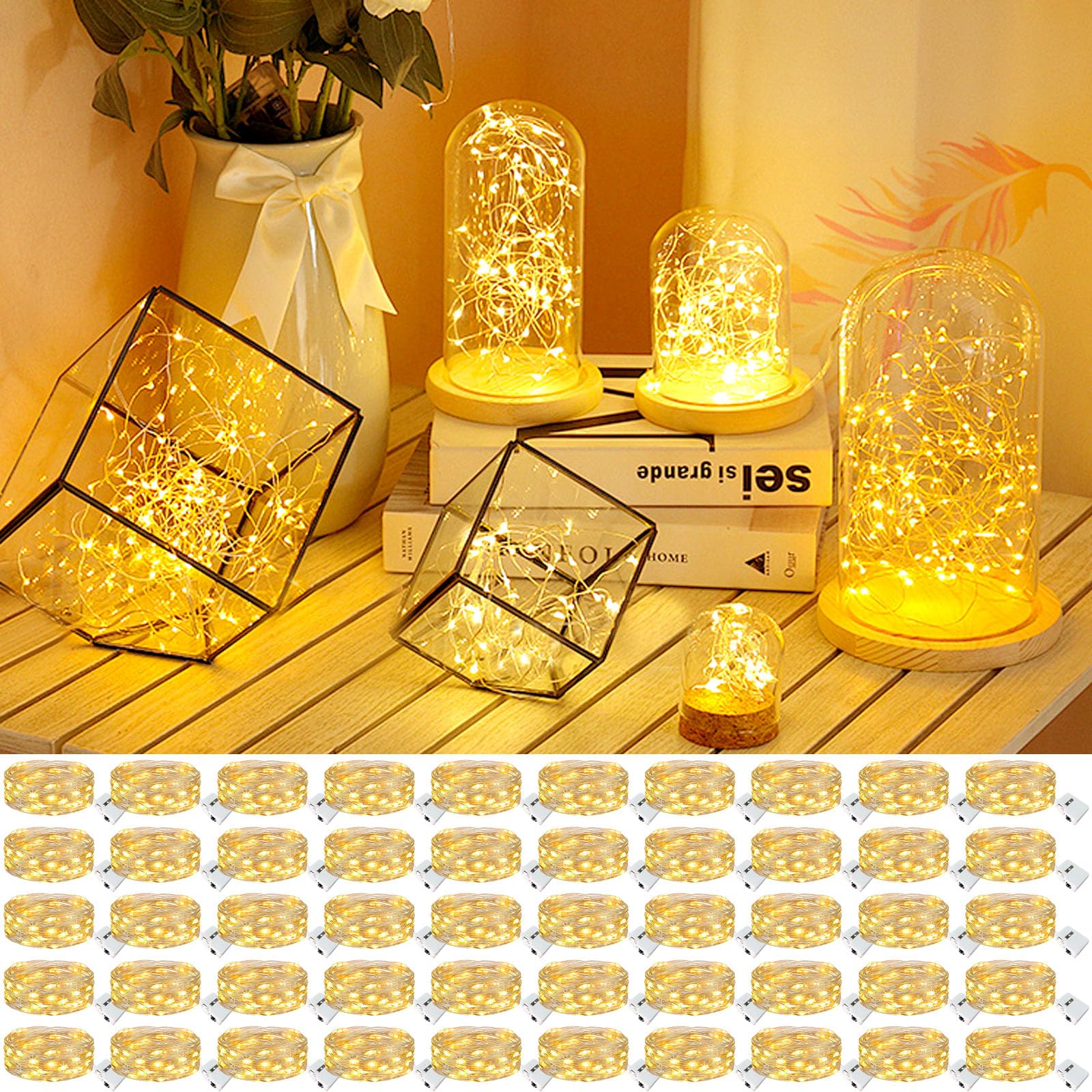 kolpop 50 Pack LED Fairy Lights Battery Operated, 7FT 20 LED Mini Twinkle String Lights Battery Powered Waterproof for Christmas Mason Jars Party (Warm White) Image
