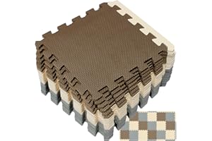 Yostrong® 18 Tiles Interlocking Puzzle Foam Baby Play Mat with Straight Edges for Playing - EVA Babies Crawling Mat | Rubber Floor Work Out Mats for Home Gym. Brown, Beige, Gray. YOC-FJLb18S18