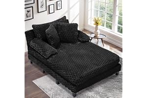 DIFYHOMEY Faux Fur Chaise Lounge Chair Indoor with 5-Position Adjustable Backrest, 59 Inches Sleeper Sofa Bed with 3 Lumbar Pillows, Upholstered Oversized Lounge Chair for Living Room, Bedroom, Office