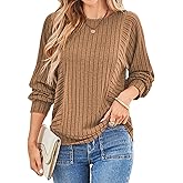 Dokotoo Womens Soft Long Sleeve Crewneck Shirts Fall Casual Loose Fit Knit Tops Blouses