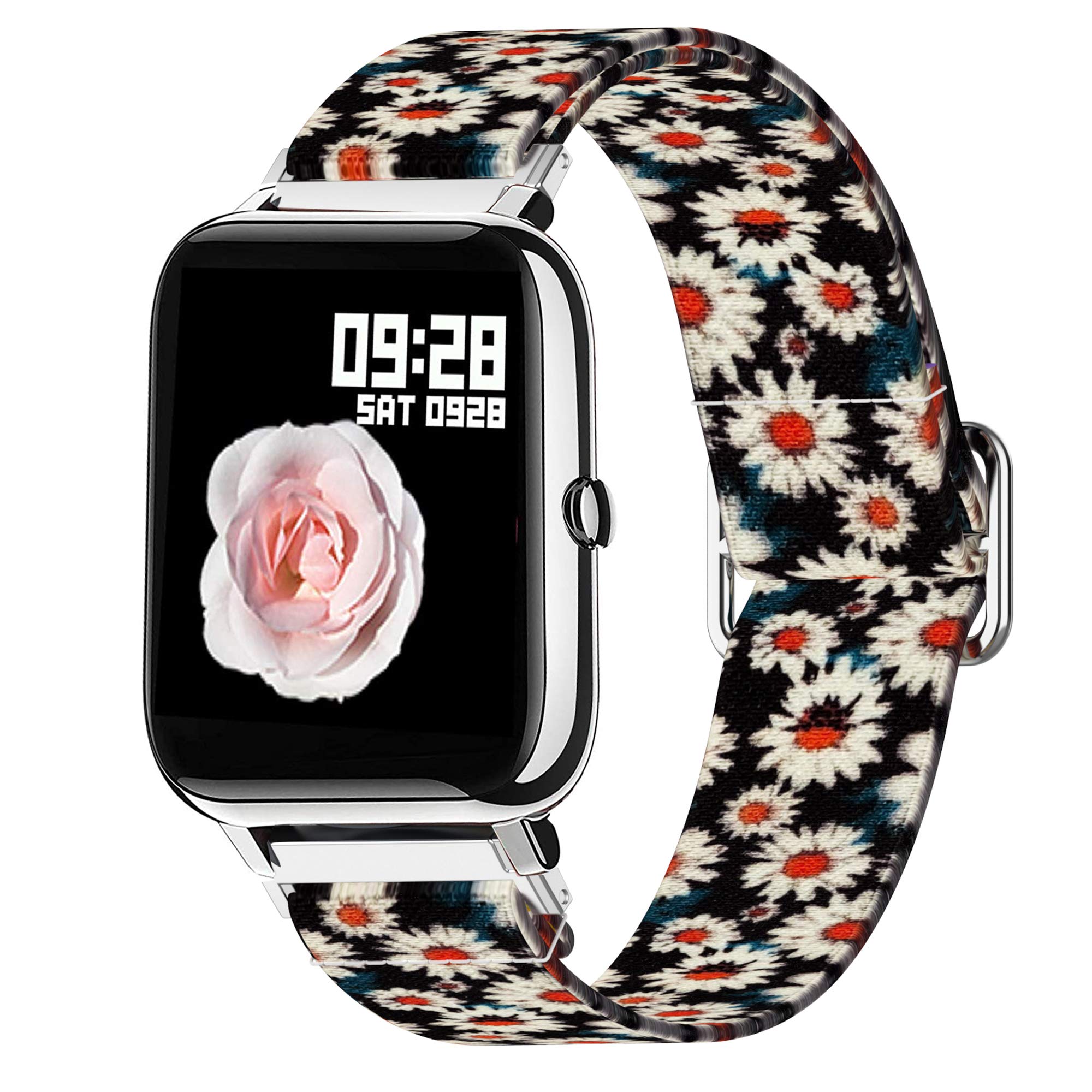 Giaogor Stretch Elastics Adjustable Strap Compatible for Popglory 22/Donerton Smartwatch/FirYawee Smartwatch/Virmee VT3 (chrysanthemum)