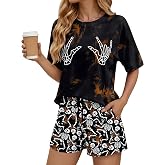 UYIQL Halloween Pajamas Women Halloween Pj Set Top and Shorts With Pockets | 2 Piece,Soft Fabric,Sleepwear,Spooky Season