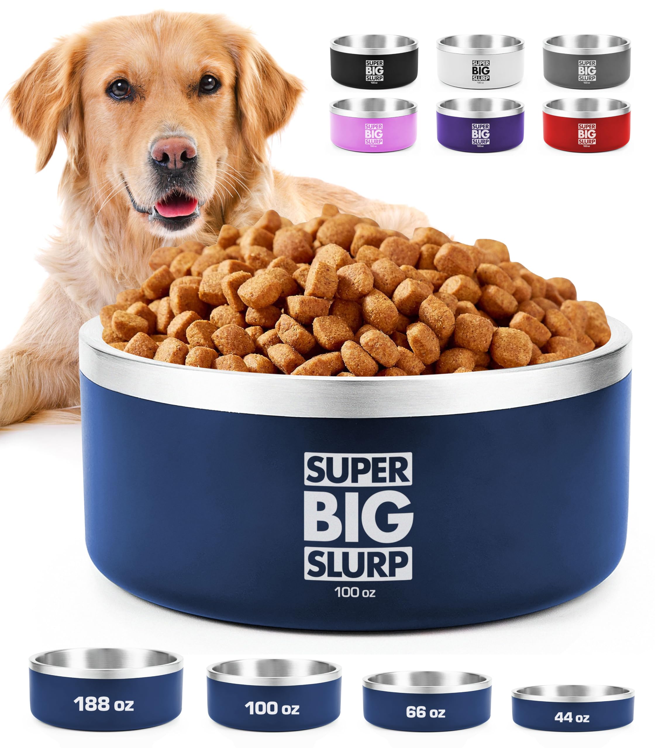 Photo 1 of Tuff Pupper 100 oz Heavy Duty Insulated Stainless Steel Dog Bowl for Large Dogs, Non-Slip Base, Dishwasher Safe