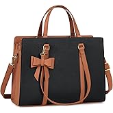 Laptop Bag for Women 15.6 inch Laptop Tote Bag Waterproof Leather Computer Bag Large Lightweight Briefcase Professional Business Office Work Bag, Black Brown