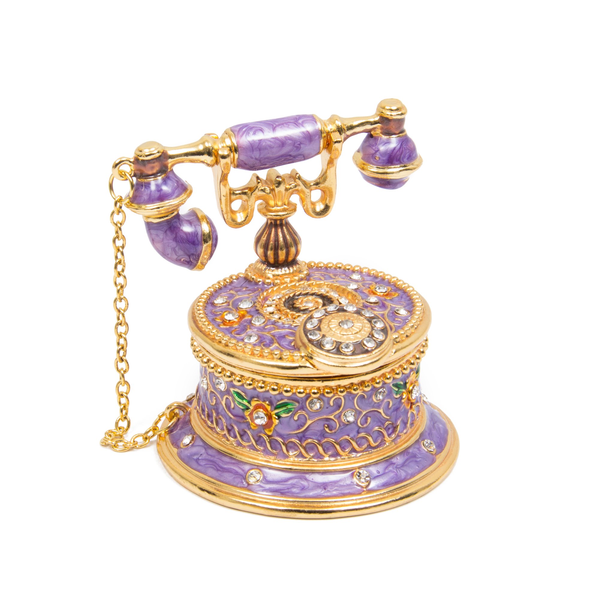 QIFU Hand Painted Vintage Purple Telephone Enamel Trinket Box Hinged, Unique Gift for Family(QF1089)