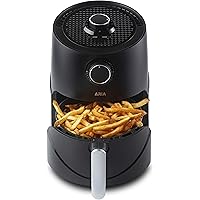 Aria Teflon-Free 3Qt Premium Ceramic Air Fryer with Recipe Book including Vegan and Keto Meals - Lux Black