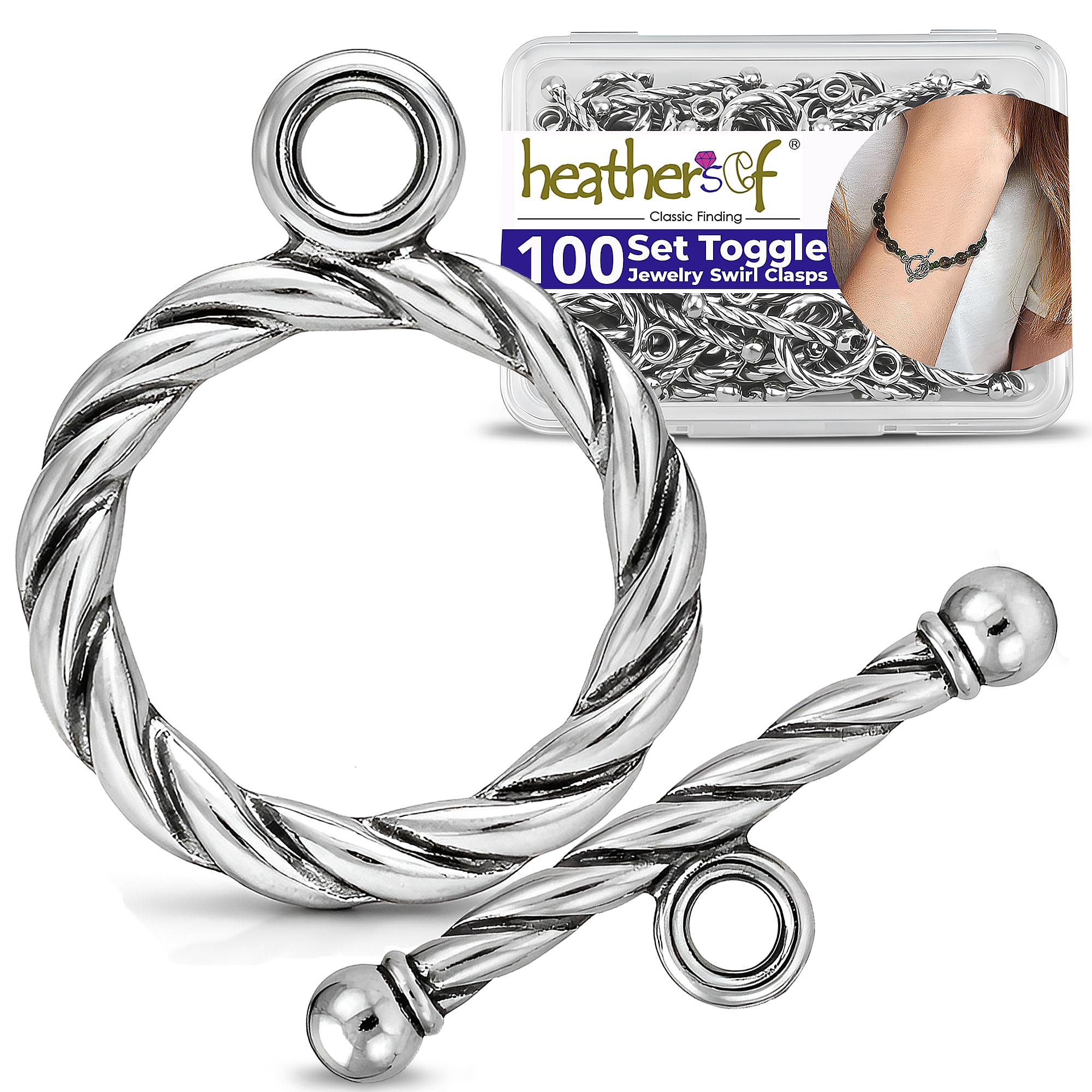 Silver Clasp Toggle Swirl Clasps Toggle Findings for Necklace Making kit 100 Set