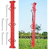 AOPEC 4ft Woven Wire Fence Stretcher Bar with 5 Wedges, Heavy-Duty Carbon Steel Fence Stretcher Tool Wire Puller, Red Anti-Corrosion Coating, 4.4ft Length, Ideal for Farms, Ranches &amp; Outdoor Fencing