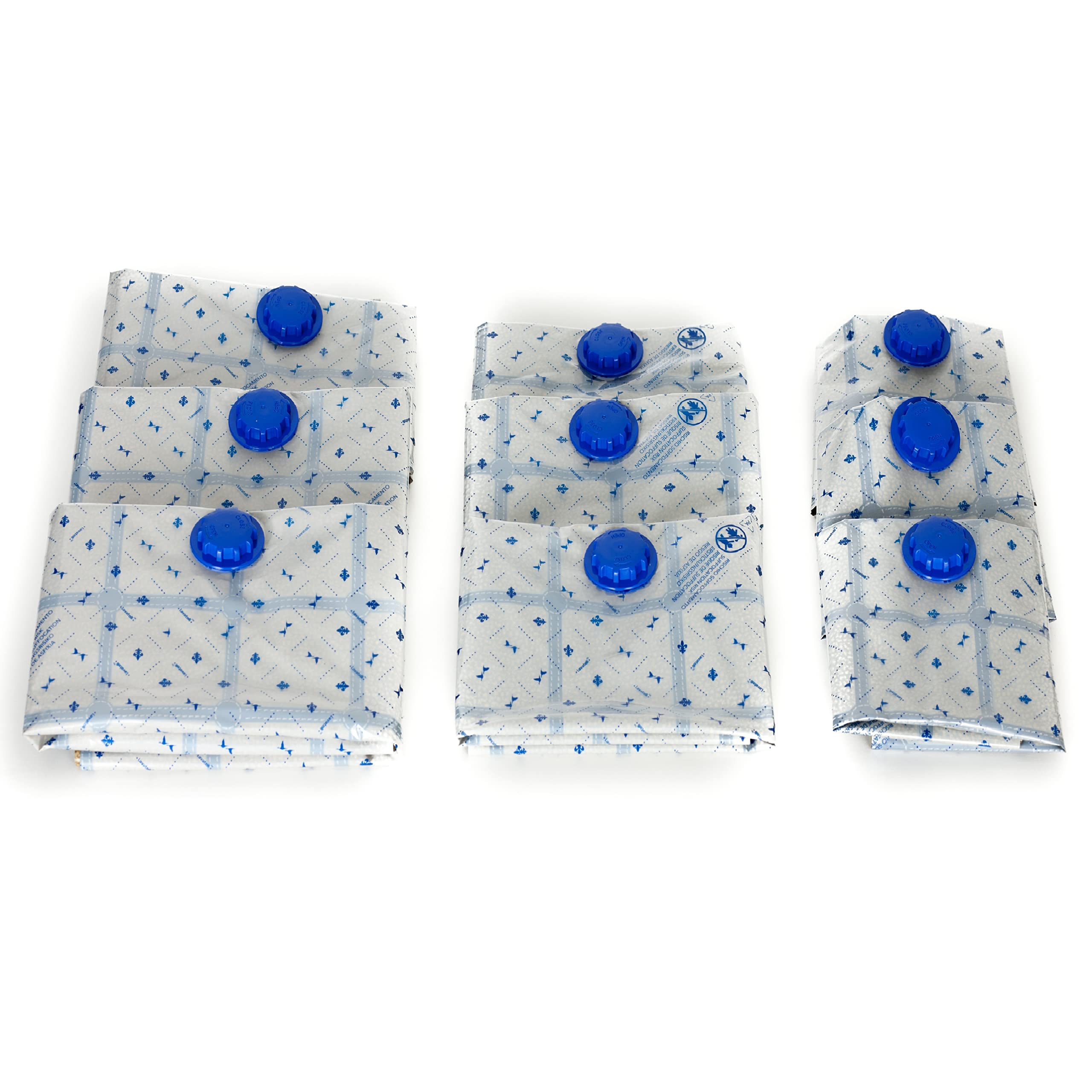 Lavatelli VACCUM STORAGE BAGS FAMILY, Set with 9 storage bags vacuum pack, vacuum storage bags for clothes, clothes storage, vacuum bags, space-saving, size 3xS 40x60 cm - 3xM 60x90 cm - 3xL 70x120 cm