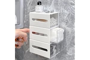 XING ZHONG Wall Mounted Qtip Holder Canisters, Bathroom Organizers and Storage, Multi-Functional Double-Sided Drawer, for Cotton Balls, Swabs, Floss, Hair Tie, No Drilling(3 Pack)