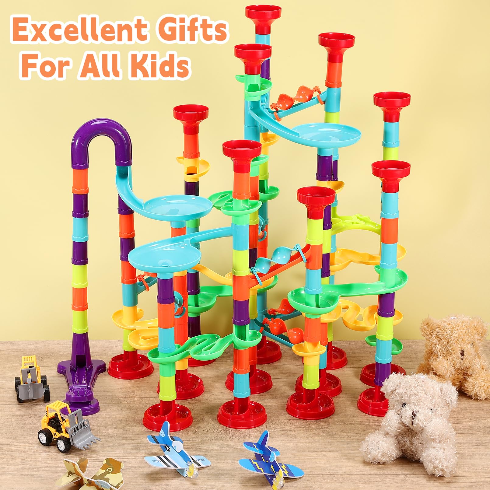Yihurlm 197Pcs Marble Run,Marble Maze Game Construction Building Blocks Toys for Kids,Marble Track Game Educational Learning Toy for Boys Girls Birthday Gifts(147 Parts+ 50 Glass Marbles)