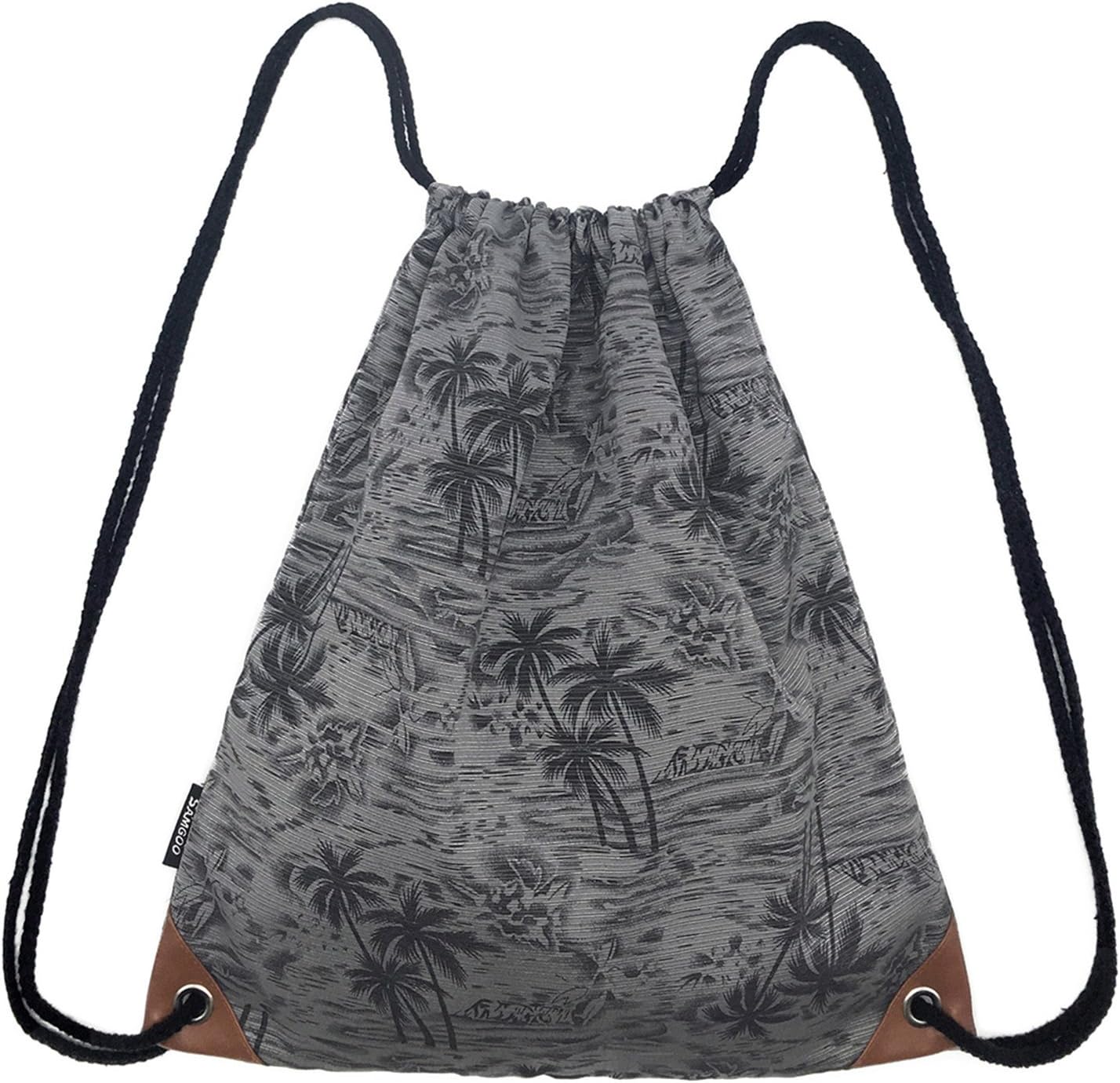 SAMGOO Drawstring Bag Canvas Lightweight Coconut Palm tree Printing Art Gym Sack Sport Bags Backpack (Grey)
