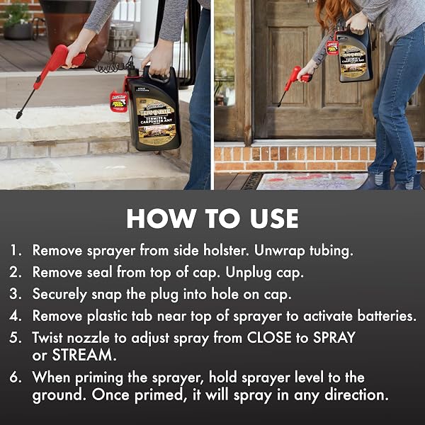 SPECTRACIDE TERMINATE TERMITE & CARPENTER ANT KILLER, 1.33 GALLONS, WITH ACCUSHOT SPRAYER INDOOR AND HOME BARRIER TREATMENT KILLS TERMITES, CARPENTER ANTS, CARPENTER BEES AND OTHER LISTED INSECTS ON CONTACT AND STOPS SPIDERS, ROACHES, FLEAS AND TICKS