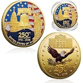 1.57-Inch 250th Anniversary Commemorative Coin, 1PCS | American Flag &amp; Liberty Bell Design Collectible Coin, United States Patriotic Theme, 5PCS Commemorative Coin Set