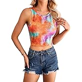 SweatyRocks Women's Tie Dye Sleeveless Workout Casual Cropped Tank Top Shirts