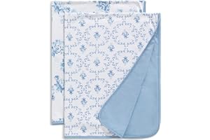 Delta Children 100% Organic Jersey Cotton Baby Receiving Blankets for Girls and Boys – 30x40 Inches - GOTS Certified (Pack of 2), Blue Botanicals