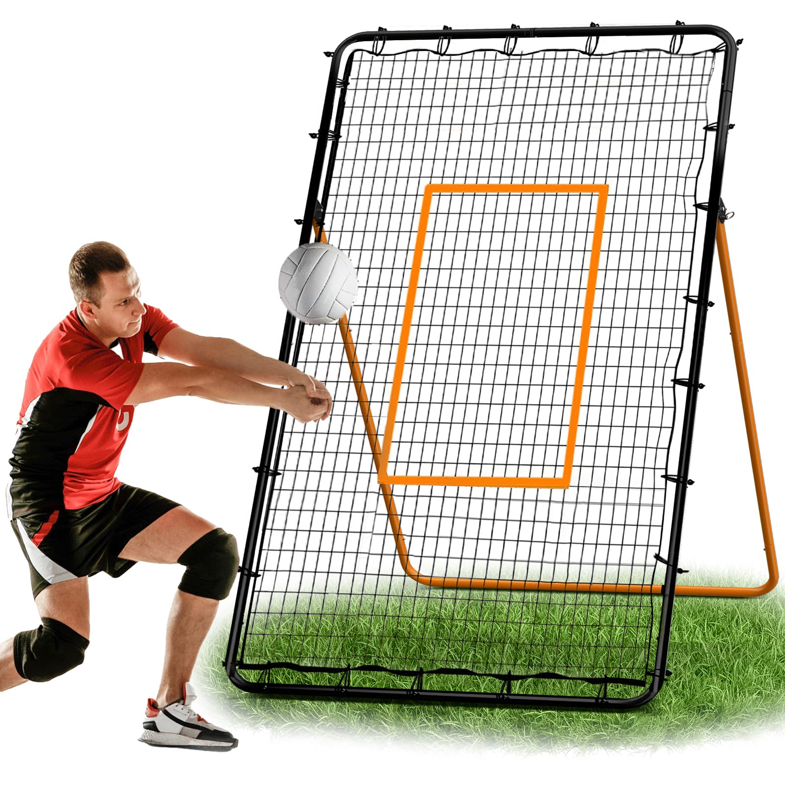 Volleyball Rebounder Net - Portable 7x4 ft Training Equipment for Spike and Smash Practice - 5 Rebound Angles Custom Target Area for Volleyball Sports Training,Orange