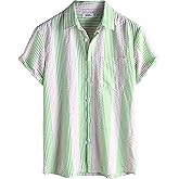 VATPAVE Mens Casual Striped Shirts Short Sleeve Button Down Summer Shirts Regular Fit Beach Shirts with Pocket
