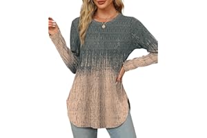 OFEEFAN Long Sleeve Shirts for Women Crewneck Basic Loose Tunic Tops Floral Beach Vacation Clothes 2025