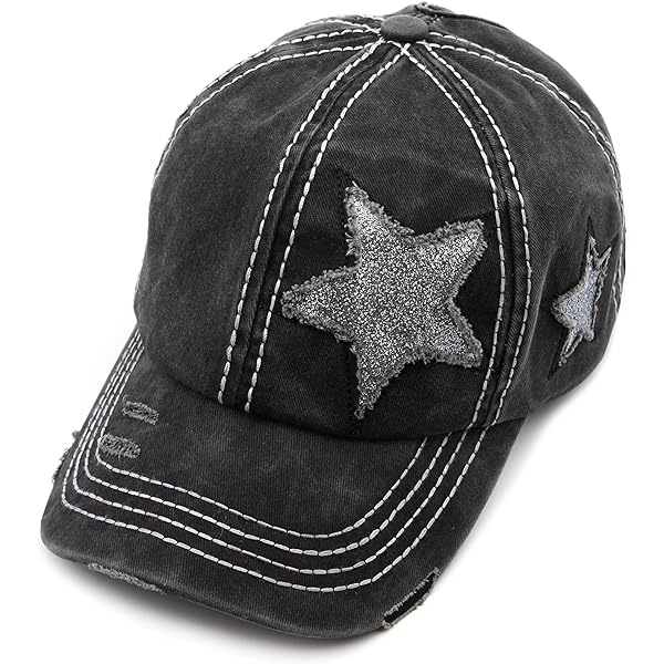 C.C Criss Cross Ponytail Hat - Adjustable Baseball Cap For Messy Buns (Black + Camo Blue)