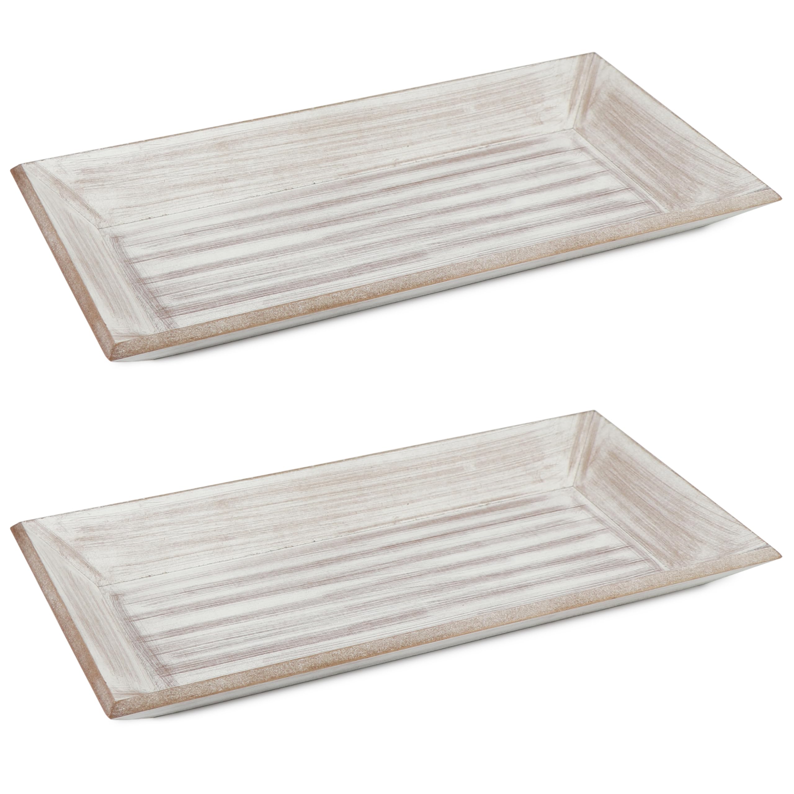 COM-FOUR® 2-piece wooden tray set - vintage wooden tray rectangular - serving tray with a rustic look - large decorative bowl - key rack - candle holder (2 pieces - brown/white)