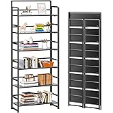 4NM No Assembly 6 Tiers Folding Bookshelf Storage Shelves Vintage Bookcase Standing Racks Study Organizer Home Office (All Black)