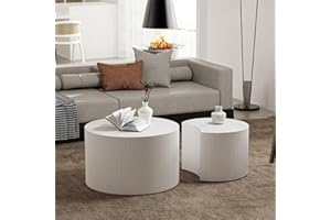 Round Nesting Coffee Table Set of 2 Handcraft Circle Fluted Nesting Coffee Tables Circular Side Table Drum Accent End Tables 