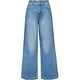Arach&Cloz Women's Cotton Contrast Waistband Wide Leg Stretchy Denim Jeans 2026