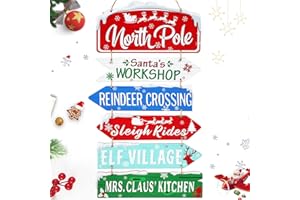 CAPODA Christmas Wood Hanging Sign Arrow Wooden Door Wall Merry Xmas Vintage Rustic Santa Workshop North Pole Sleigh Rides Winter Holiday Party Outdoor Decoration Kitchen Decorations Signs Ornament