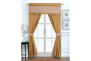 Regal Home Collections Leila Room Darkening Curtains 5-Piece Set - Rod Pocket Window Curtain Panels with Embroidered Valance and Tie Backs - Blocks Up to 90% Light (56in W x 84in L, Gold/White)