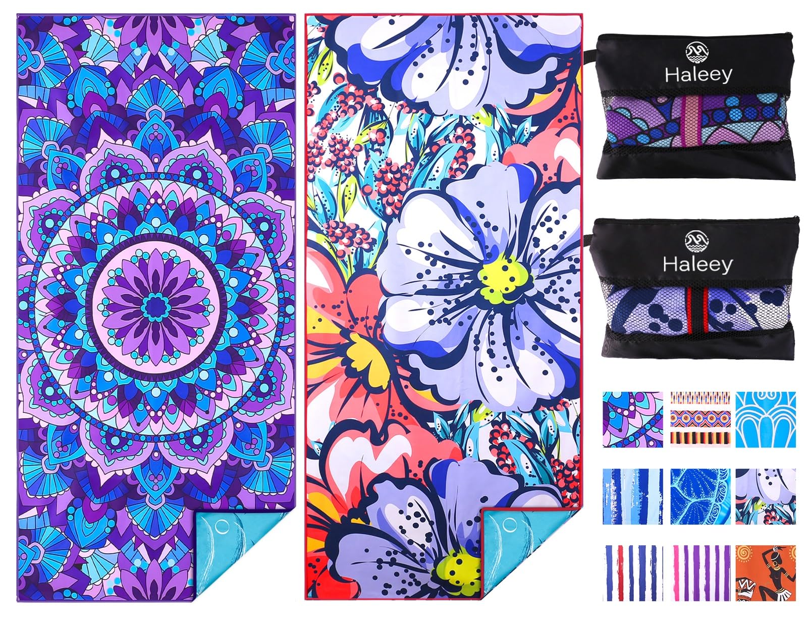 Haleey 2 Pack Microfibre Lightweight Beach Towel 180x80cm Oversized Extra Large Thin Sand Free Towels Travel Swim Pool Yoga Gym Camping for Adults Women Men Beach Essentials Accessories Vacation Gift — image 1