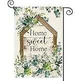 Baccessor Spring Garden Flag, Home Sweet Home Eucalyptus Flowers Small Yard Flag 12.5 X 18 Inch Double Sided Burlap Welcome Flag for Outside Outdoor Decor