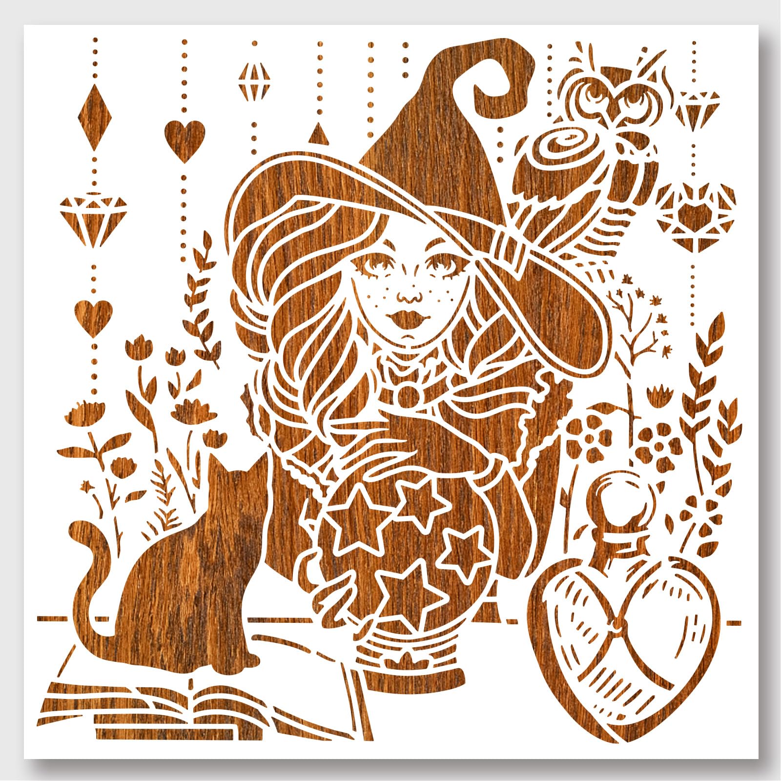 NBEADS Witch Magic Stencil, 30x30cm Hollow Out Drawing Painting Template Reusable DIY Art and Craft Stencils for Painting on Wood, Fabric, Paper, Walls, Canvas, Floor