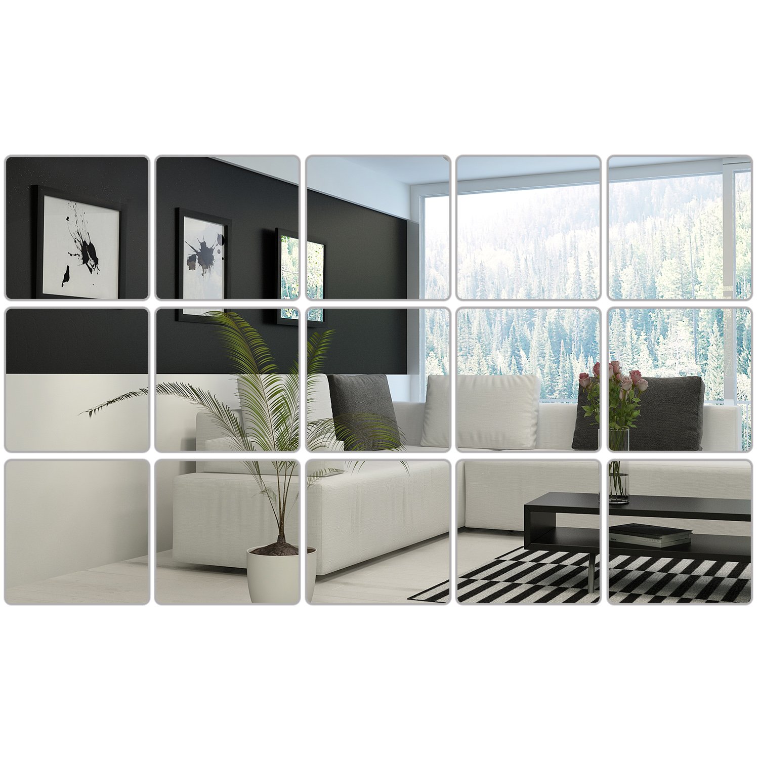6 x 6 Inches Mirror Sheets Decals Self Adhesive Mirror Tiles Non-Glass Mirror Stickers, 15 Pieces (Style 1)