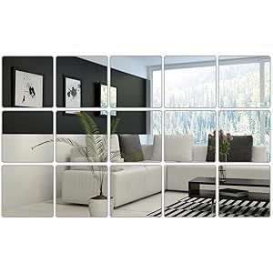 6 x 6 Inches Mirror Sheets Decals Self Adhesive Mirror Tiles Non-Glass Mirror Stickers, 15 Pieces (Style 1)