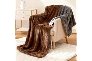 EASTSORA Electric Heated Blanket Throw 50" x 60" Soft Dual-Sided Flannel Fast Heating 12 Heat Levels 1–12H Timer & Overheat Protection & Auto Shut-Off & Machine Washable Heated Throw (Single 50''x60'')