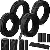 Tatuo 151 ft Braided Cable Sleeve Expandable Wire Sheathing(Black) | with 120 Heat Shrink Tubing, 1/4" 2/5" 1/2" 3/4" Wire Sleeve Cord Management, for Television Audio Computer Video, Pets