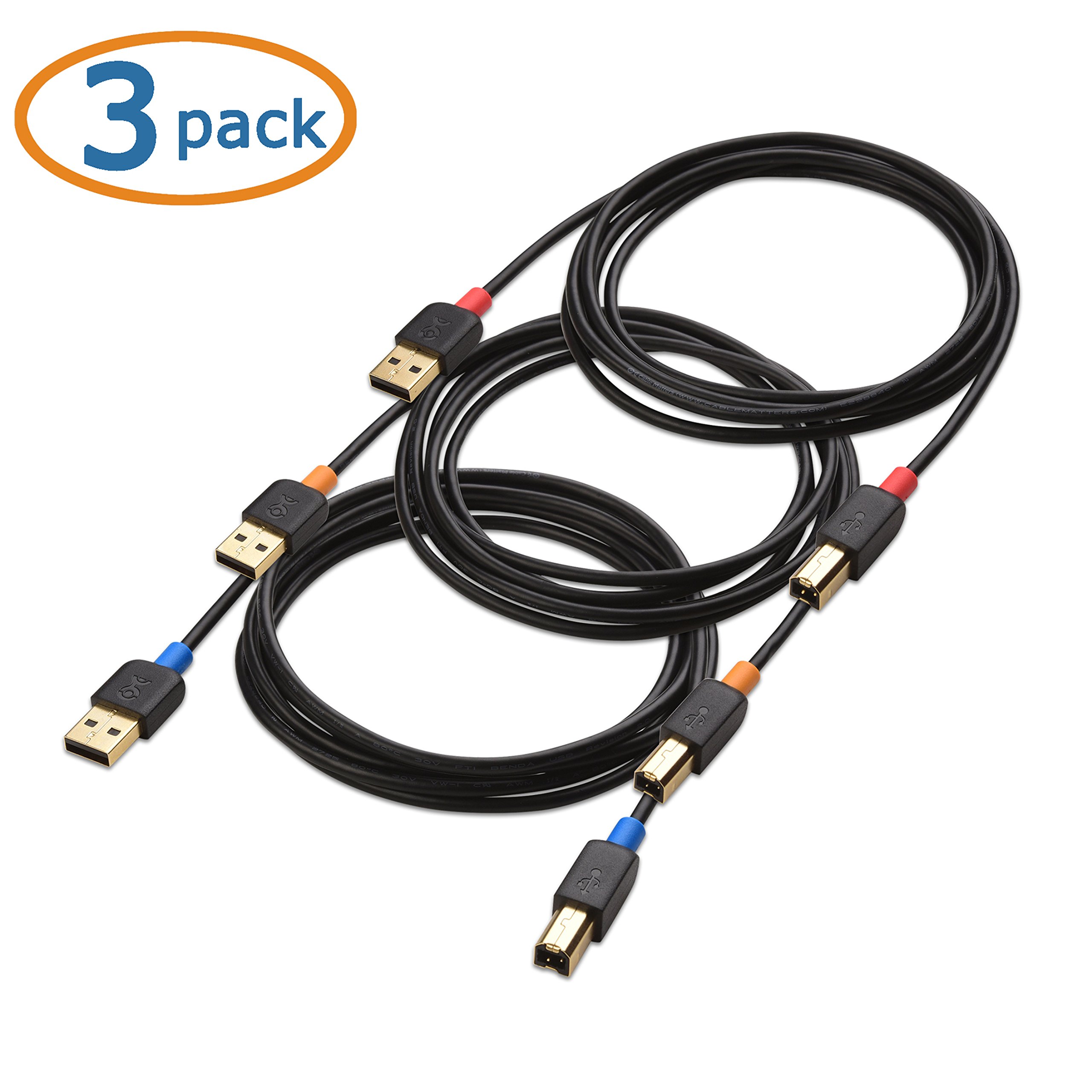 Cable Matters 3Pack USB Cable/USB Printer Cable 6 ft, USB A to B Cable