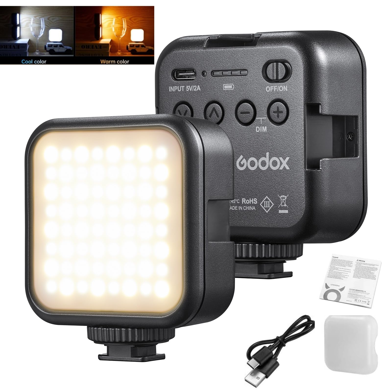 GODOX LITEMONS LED6Bi LED Video Light Bi-color Temperature Rechargeable Mini Fill-in Light 3200K-6500K Dimmable Support Magnetic Adsorption with 3 Cold Shoe Mounts for Vlog Live Streaming