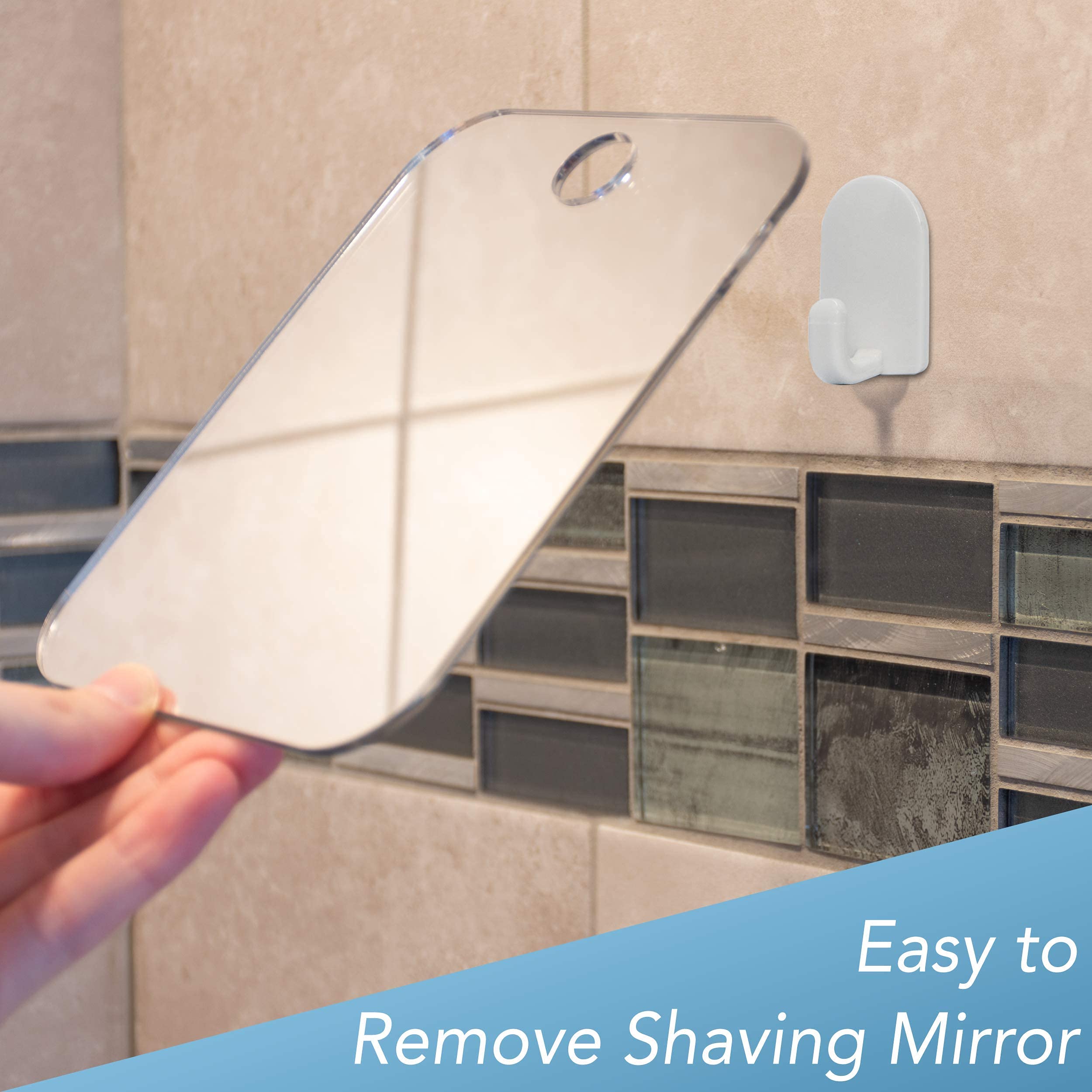 Shave Well Original Anti-Fog Shaving Mirror | Fogless Hanging Bathroom Shower Mirror with Handheld Option for Men and Women | Includes Long-Lasting Removable Adhesive Hook for Wall