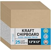 MagicWater Chipboard Sheet - 12x12 inch - 22 pt - 0.022" Thick - 25 Pack | For DIY Projects, Heavy Duty Kraft, Paperboard for Scrapbooking, Books, Picture Frame Backing, Art Projects &amp; Crafts