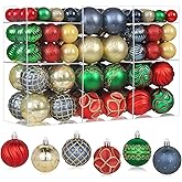 100pcs Red Green Gold and Blue Colorful Christmas Ornaments Set for Tree, Shatterproof Plastic Christmas Ball Ornaments Luxury Hand-Painted Xmas Decorations Indoor & Outdoor for Holiday Wedding Party