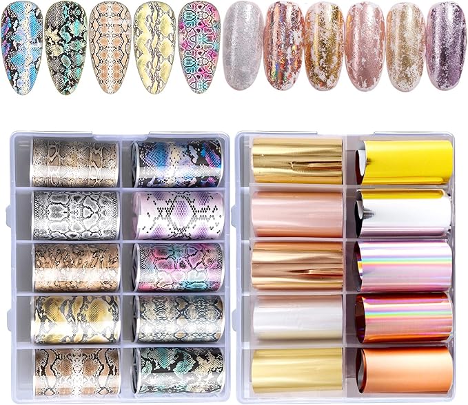20 Rollos Serpiente Patrón Diseños Nail Art Foil Sticker, Kalolary