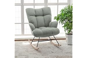 SAETSFEG Nursery Rocking Chair, Upholstered Glider Rocker with High Backrest, Comfortable Stylish Accent Armchair with Padded Seat, Green