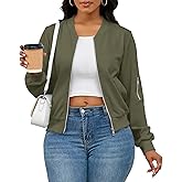 PerZeal Women's Plus Size Waffle Knit Zip Up Bomber Jacket Fall Cardigan | Lightweight textured coat, long sleeve casual outwear, sleeve zip pocket, ribbed cuffs