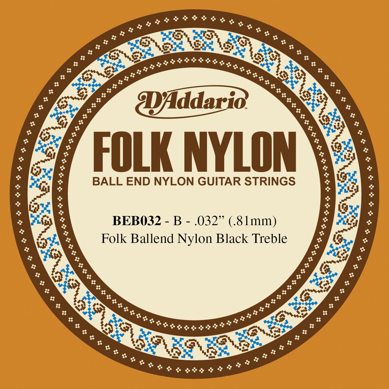 D'Addario BEB032 .032 Folk Single Nylon String with Ball End for Guitar - Black Nylon
