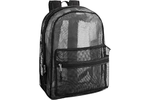TRAIL MAKER Transparent Mesh Backpacks for School Kids, Beach, Travel - Mesh See Through Backpack with Padded Straps Large