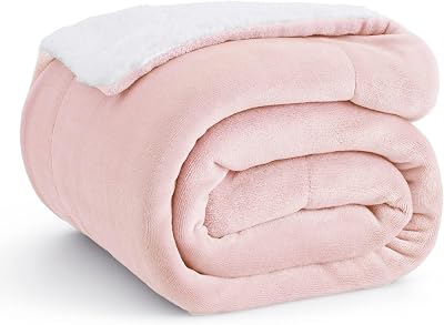 Bedsure Sherpa Fleece Throw Blanket 150x200cm Pink Twin/Double Thick Warm