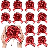 Yokodaza 12Pcs Gift Bows Red Pull Bows for Gift Wrapping, 6 inches Large Ribbon Bows for Bouquet Christmas Wedding Present Decorations
