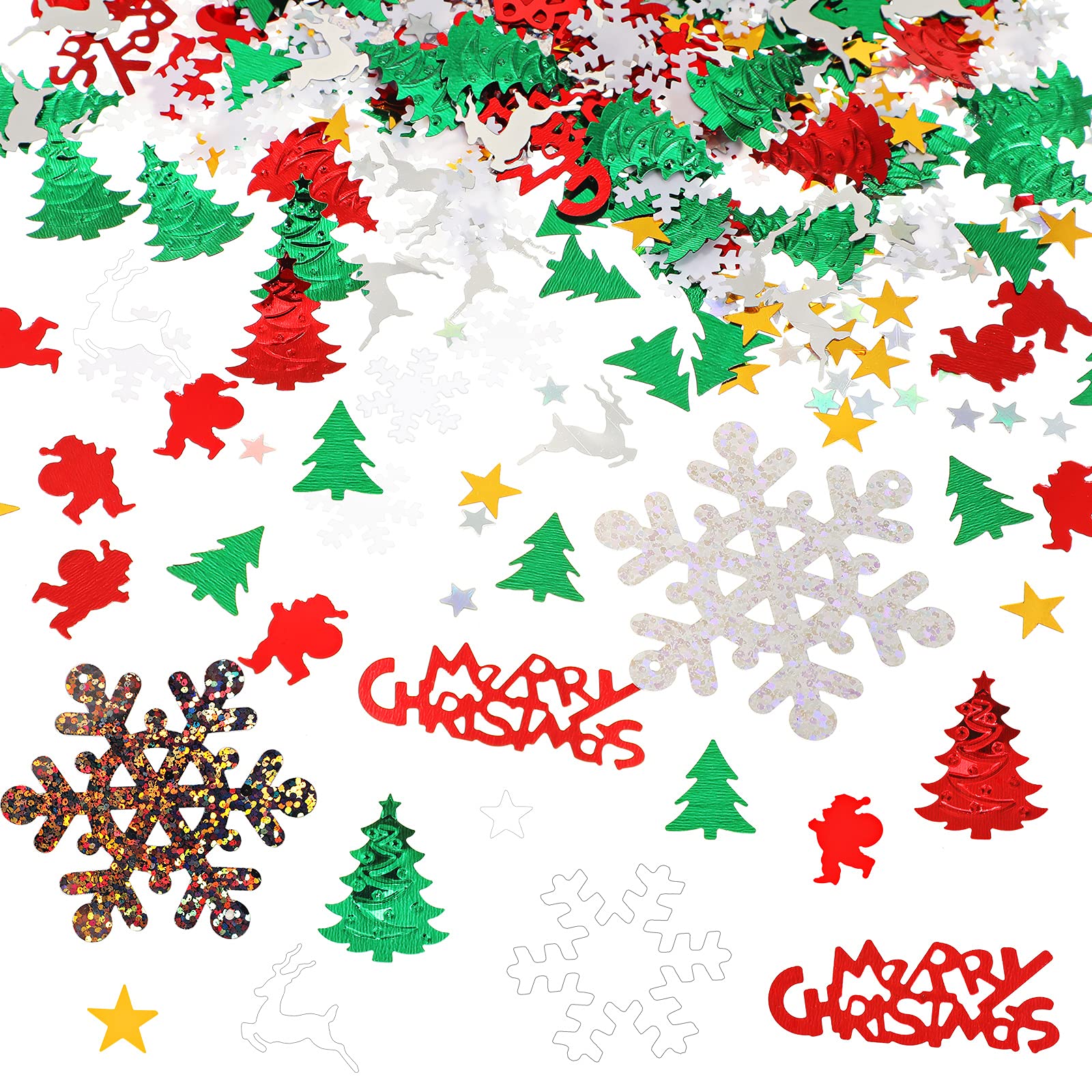 4500 Pieces Christmas Confetti Mix Foil Snowflake Pentagram Santa Claus Pine Alphabet Elk Christmas Tree Colorful Confetti Party Decorations for holiday Weddings Supplies